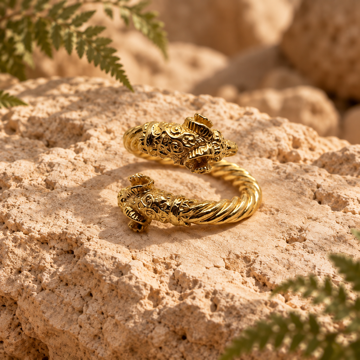 Duality — Adjustable Double Ram Head Ring in Gold-Plated Bronze