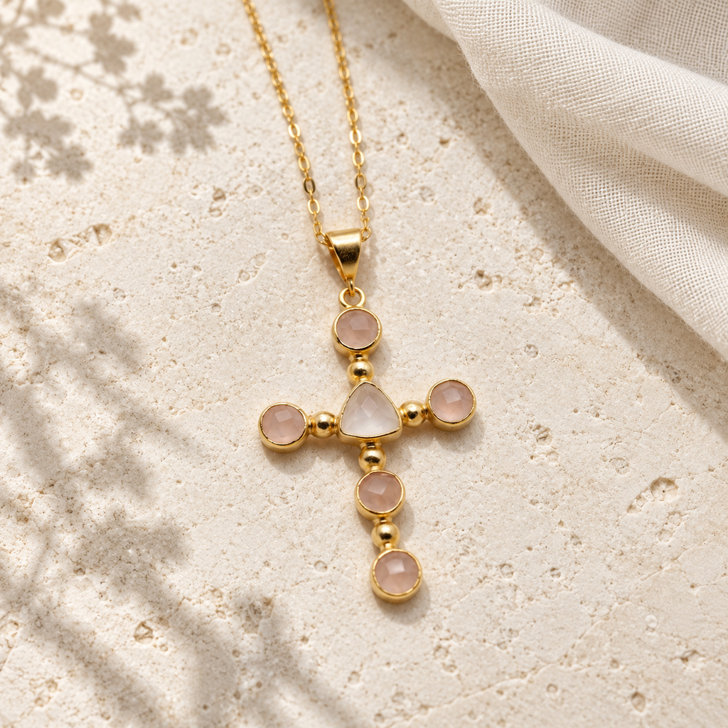 Blush — Rose Quartz Cross Necklace