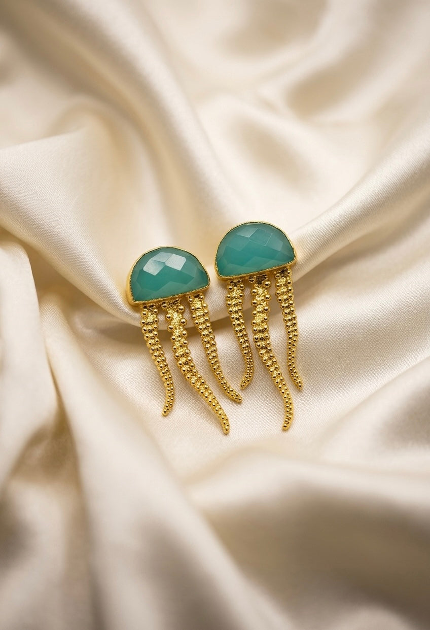 Jellyfish — Boucles d'Oreilles Méduse Quartz Bleu Aqua OREPLINE
