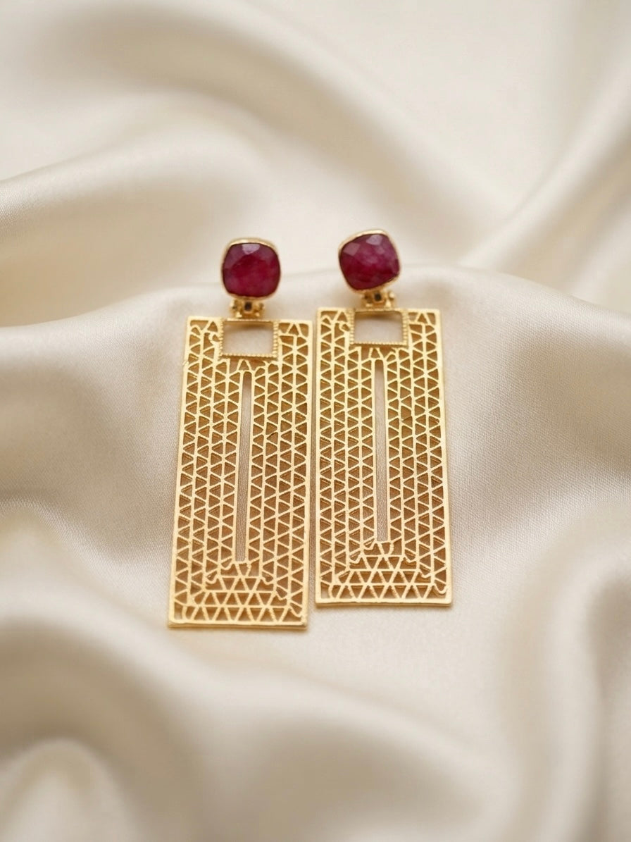Kairos — Boucles d'Oreilles Rectangle Agate Rouge OREPLINE