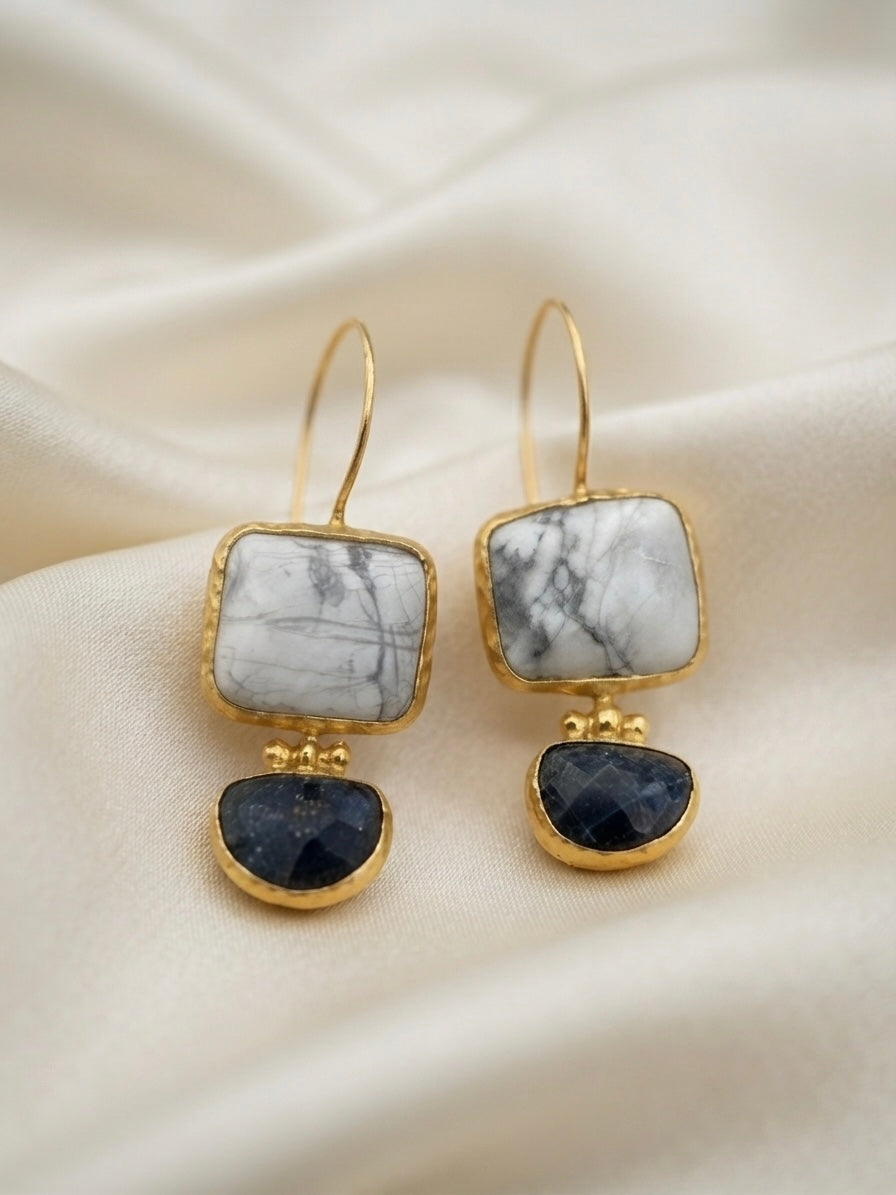 Équinoxe — Boucles d'Oreilles Howlite & Labradorite OREPLINE