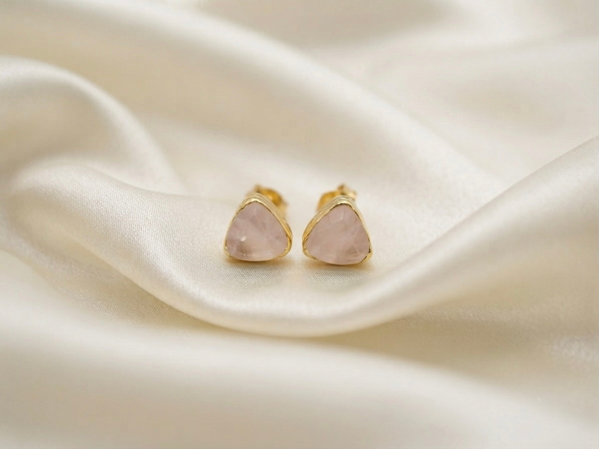 Trilogie — Boucles d'Oreilles Quartz Rose Triangle OREPLINE