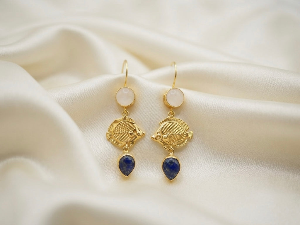 Poisson — Boucles d'Oreilles Nacre & Lapis Lazuli OREPLINE