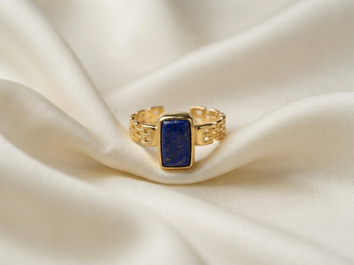 Volta — Bague Lapis Lazuli dorée ajustable OREPLINE