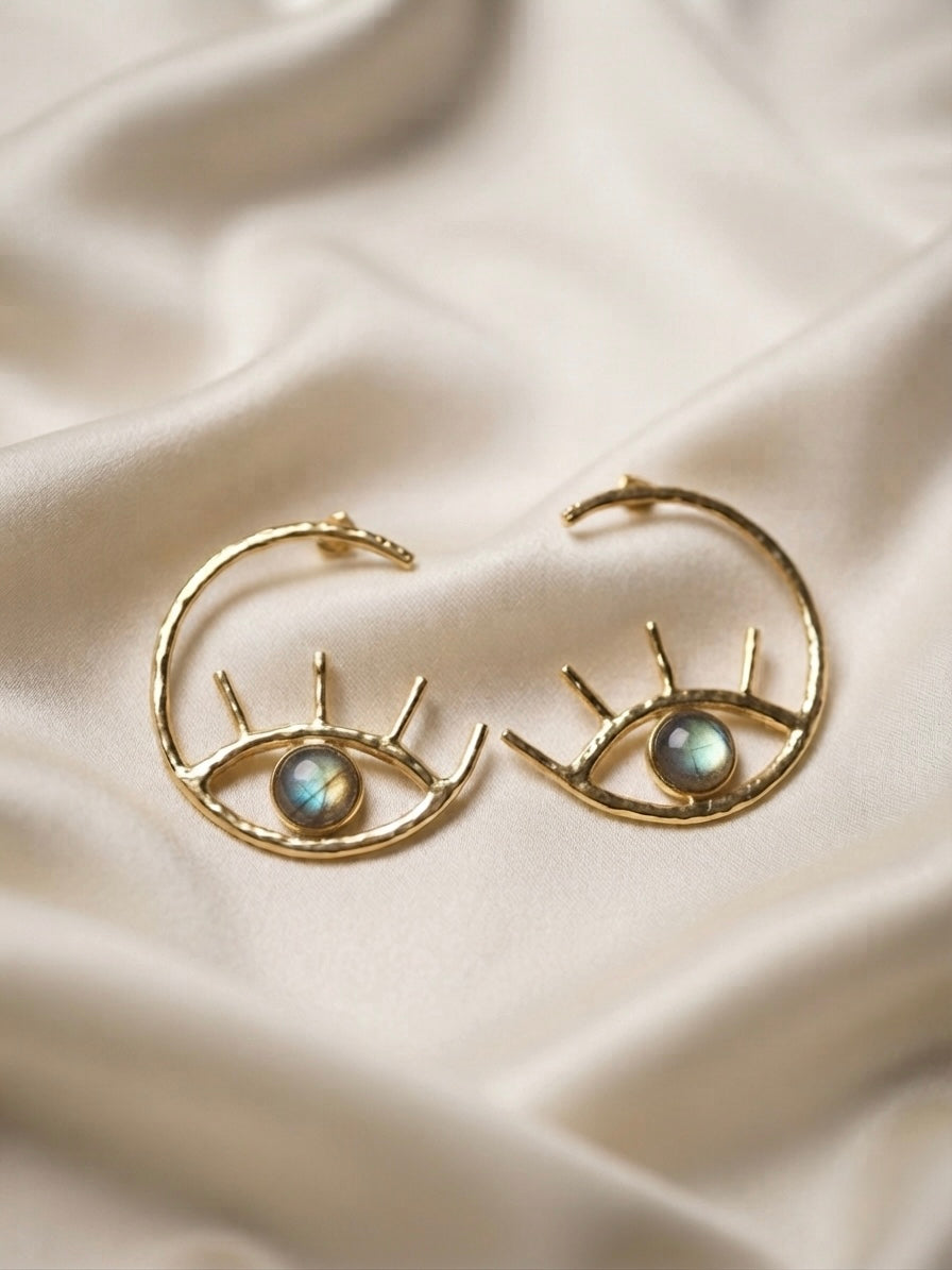 Visio — Boucles d’Oreilles Œil Doré Labradorite OREPLINE