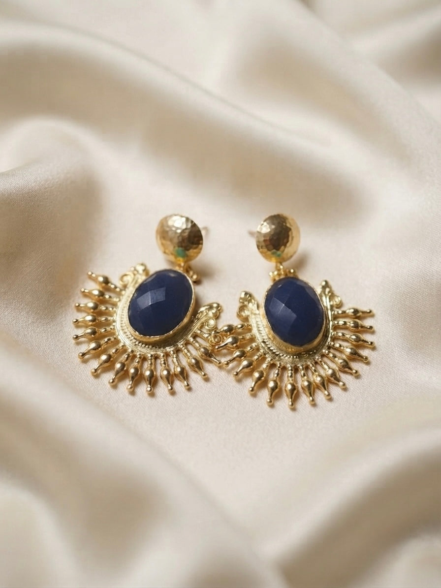 Aura — Boucles d’Oreilles Soleil Quartz Bleu Foncé OREPLINE