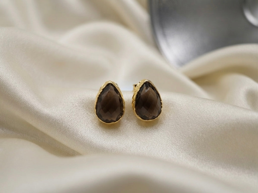 Larme — Boucles d'Oreilles Quartz Fumé Goutte OREPLINE