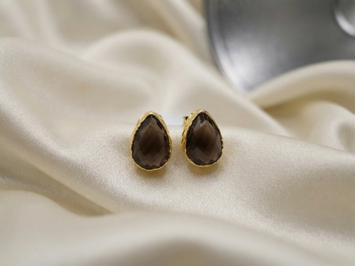 Larme — Boucles d'Oreilles Quartz Fumé Goutte OREPLINE