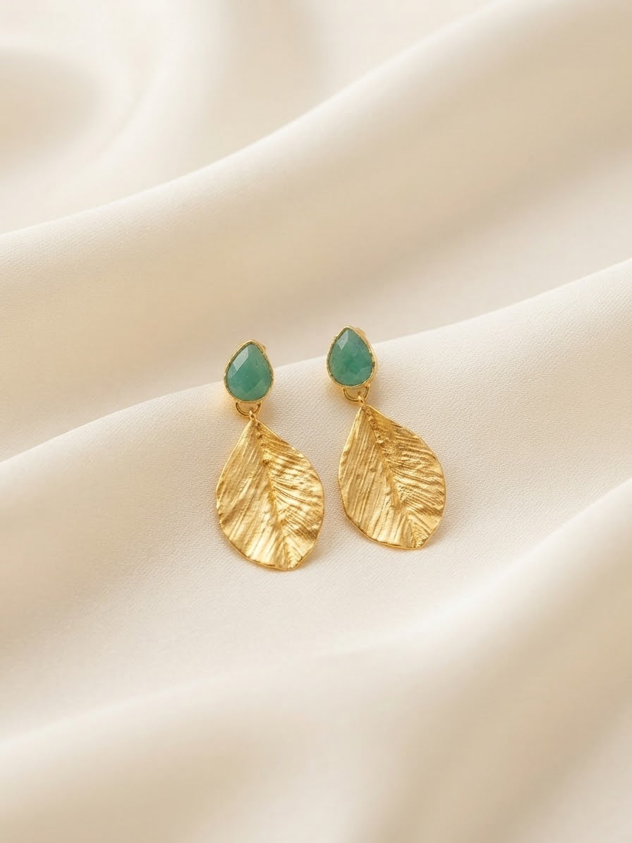 Crimson Leaf — Leaf & Natural Stone Earrings