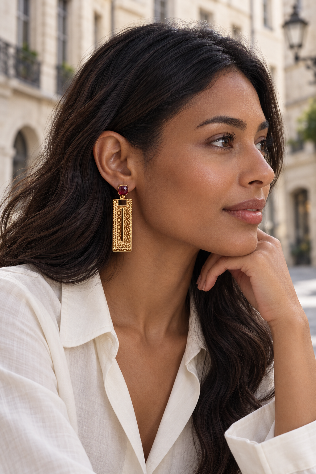 Kairos — Red Agate Rectangle Earrings