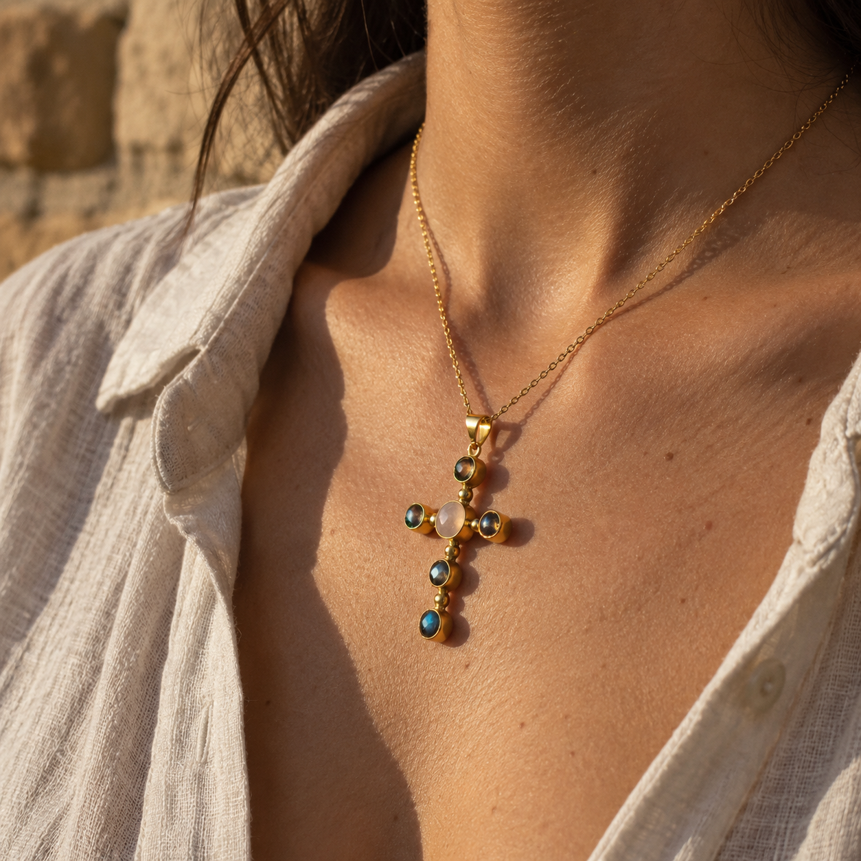 Melenia — Labradorite Cross Necklace