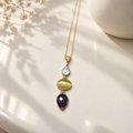 Triora — Three-Stone Necklace: Mother-of-Pearl, Green Quartz and Amethyst