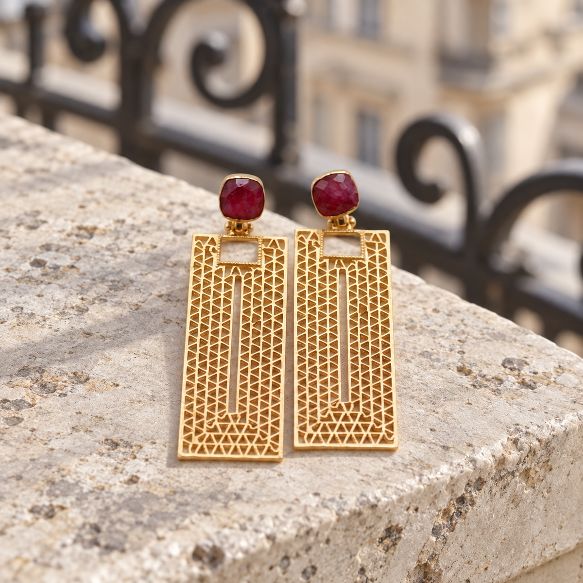 Kairos — Red Agate Rectangle Earrings